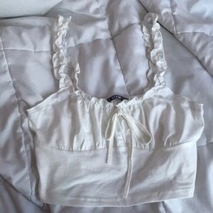 SHEIN White Ruffle Strap Tie Tank Top